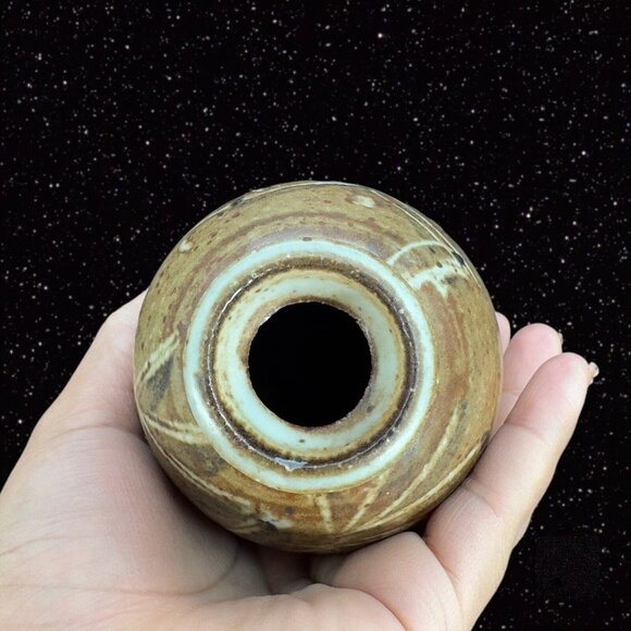 Hand Made Stoneware Pottery Ceramic Vase Hand Crafted Brown Flower Design VTG - Picture 9 of 13